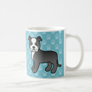 Schwarz-Weiß-Cartoon Staffordshire Bull Terrier Kaffeetasse