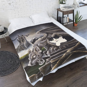 Schwarz-weiß Cat Gargoyle Fleecedecke