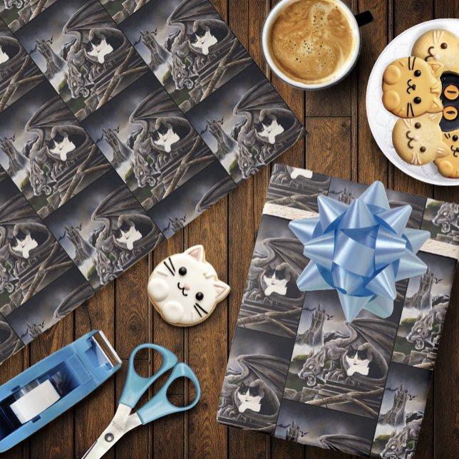 Schwarz-weiß Cat Gargoyle Geschenkpapier (Von Creator hochgeladen)