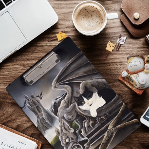 Schwarz-weiß Cat Gargoyle Klemmbrett