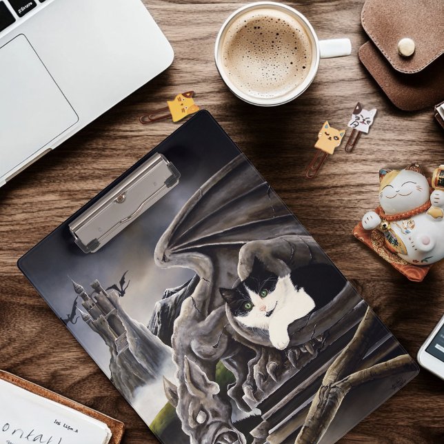 Schwarz-weiß Cat Gargoyle Klemmbrett (Von Creator hochgeladen)