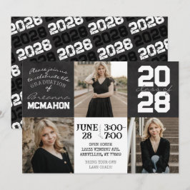 Schwarz-Weiß-Chalkboard 3-Foto-Abschluss Einladung