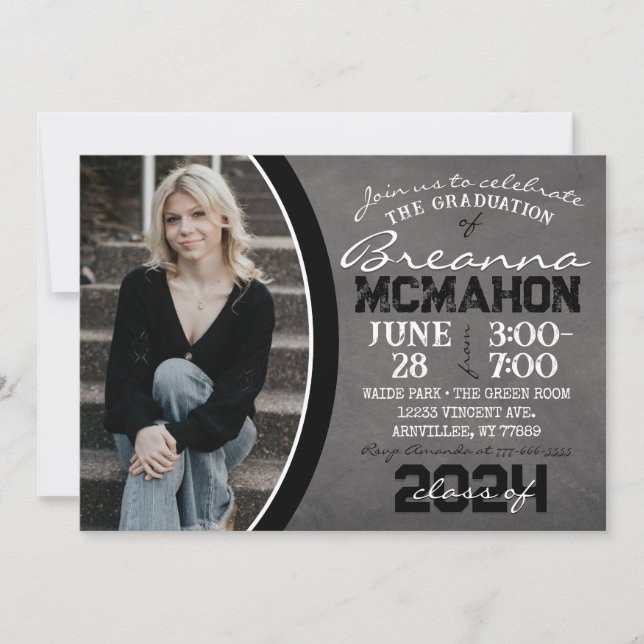 Schwarz-Weiß-Chalkboard Abschluss Einladung (Vorderseite)