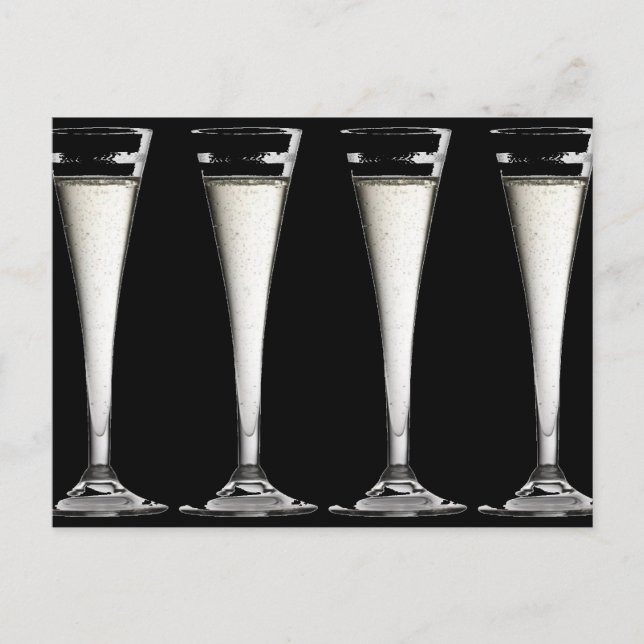 Schwarz-Weiß-Champagner-Glass-Flöten Postkarte (Vorderseite)