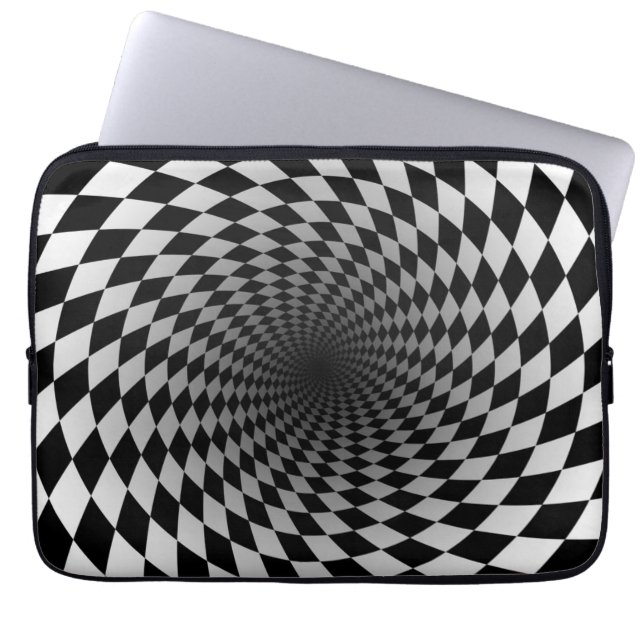 Schwarz-Weiß-Chekered Vortex | optische Illusion Laptopschutzhülle (Vorderseite)
