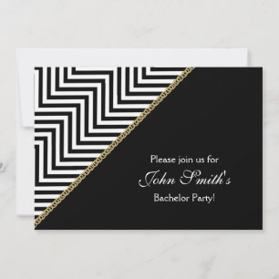 Schwarz weiß Chevron Junggeselle CUSTOM Einladung