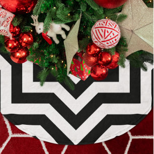Schwarz-Weiß-Chevron Polyester Weihnachtsbaumdecke