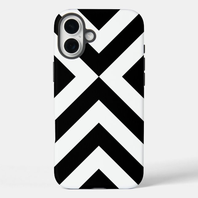 Schwarz-Weiß-Chevrons iPhone 16 Plus Hülle (Rückseite)