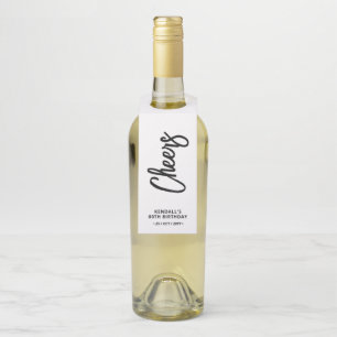 Schwarz-Weiß-Chic-Brush-Lettern Party Flaschenanhänger