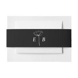 Schwarz-weiß Chic Monogram Floral Accent Initial Einladungsbanderole