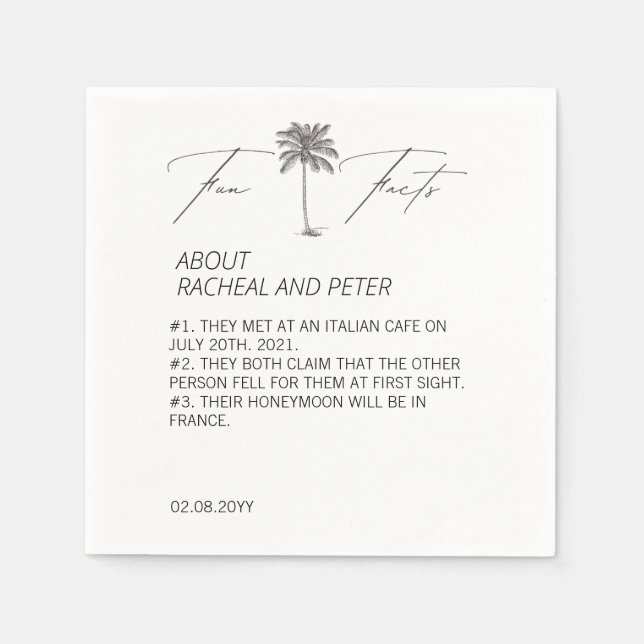 Schwarz-Weiß-Chic Palm Tree Fun Fakten Hochzeit Serviette (Vorderseite)