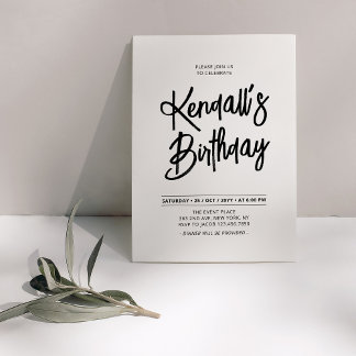 Schwarz & Weiß-Chic-Schrift Geburtstagsparty Einladung
