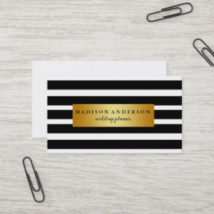 Schwarz-Weiß-Chic Streifen in Gold Visitenkarte