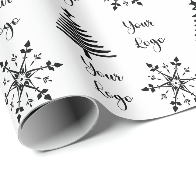 Schwarz-weiß-Chic Weihnachtsbaum - Kundenlogo Geschenkpapier (Rolleneckpunkt)