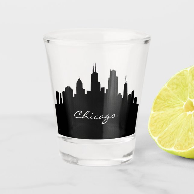 Schwarz-Weiß-Chicago-Skyline Schnapsglas (Vorderseite)