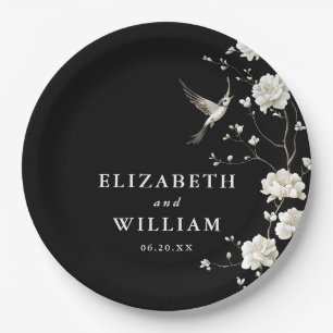Schwarz-Weiß Chinoiserie Blumengarten Hochzeit Pappteller