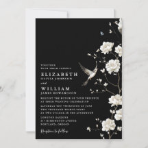 Schwarz-Weiß-Chinoiserie Blumenkode QR Hochzeit