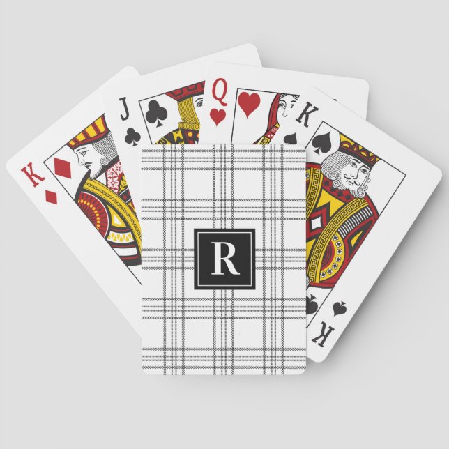 Schwarz-weiß Classic Kariert Monogramm Spielkarten (Rückseite)