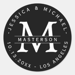 Schwarz-Weiß-Classic-Monogramm-Hochzeitskleber Runder Aufkleber