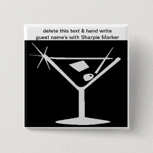 Schwarz-weiß Cocktail Brautparty Name Buttone Button