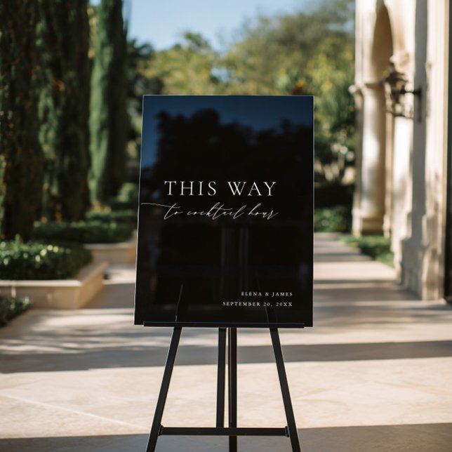 Schwarz-Weiß-Cocktailstunde - Hochzeitszeichen Acrylschild (Acrylic Black & White Cocktail Hour Wedding Sign)