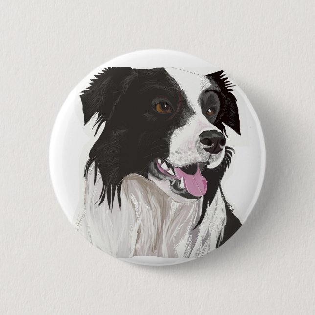 Schwarz-Weiß-Collie mit braunen Augen Button (Vorderseite)