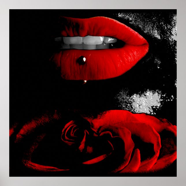 Schwarz weiß+color key - Rote Lippen Poster (Vorne)