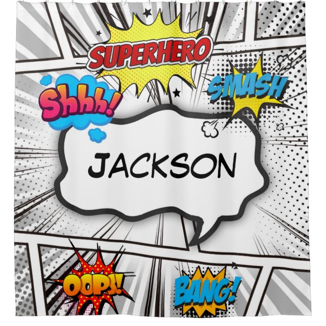 Schwarz-Weiß-Comic-Buch Duschvorhang (Vorderseite)