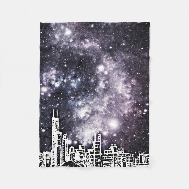 Schwarz-Weiß-Comic-Stil Stadt Skyline Milchstraße Fleecedecke (Vorderseite)