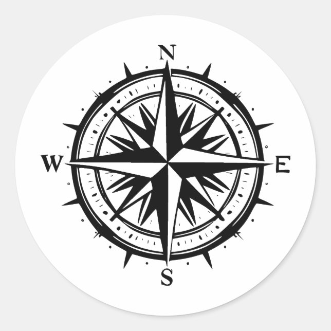 Schwarz-Weiß-Compass-Rose Runder Aufkleber (Vorderseite)