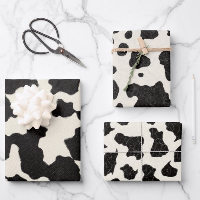 Schwarz-Weiß-Cowhide Geschenkpapier Set (Vorderseite)