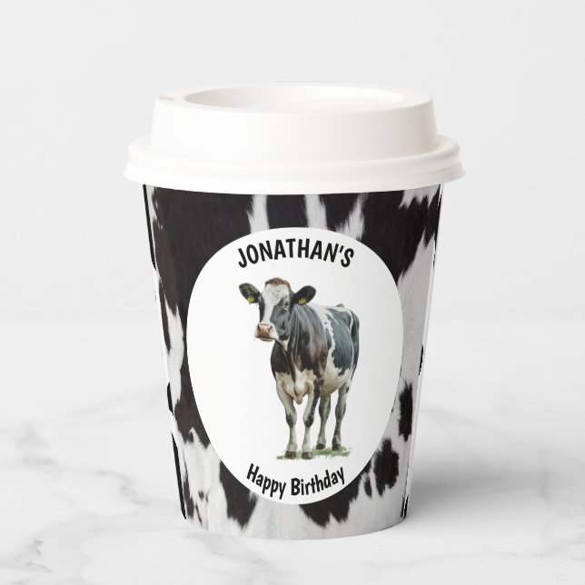 Schwarz-Weiß-Cowhide Pappbecher (Rückseite)