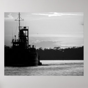 Schwarz-Weiß-Crab-Boot im Sonnenuntergang 16x20 Poster