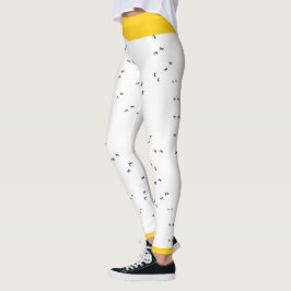 Schwarz-Weiß-Crazy-Chicken-Run | Gelber Pop Leggings
