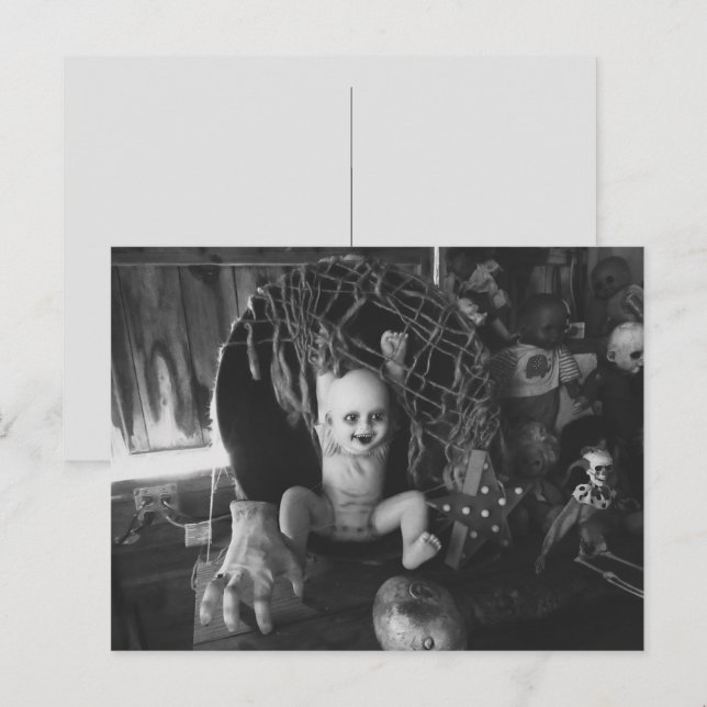 Schwarz-Weiß-Creepy-Halloween-Puppe Postkarte (Vorne/Hinten)