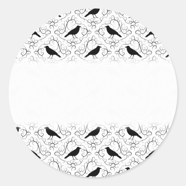 Schwarz-Weiß-Crow-Muster. Runder Aufkleber (Vorderseite)