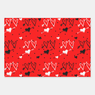 Schwarz-Weiß-Cupids Herzmuster Geschenkpapier Set