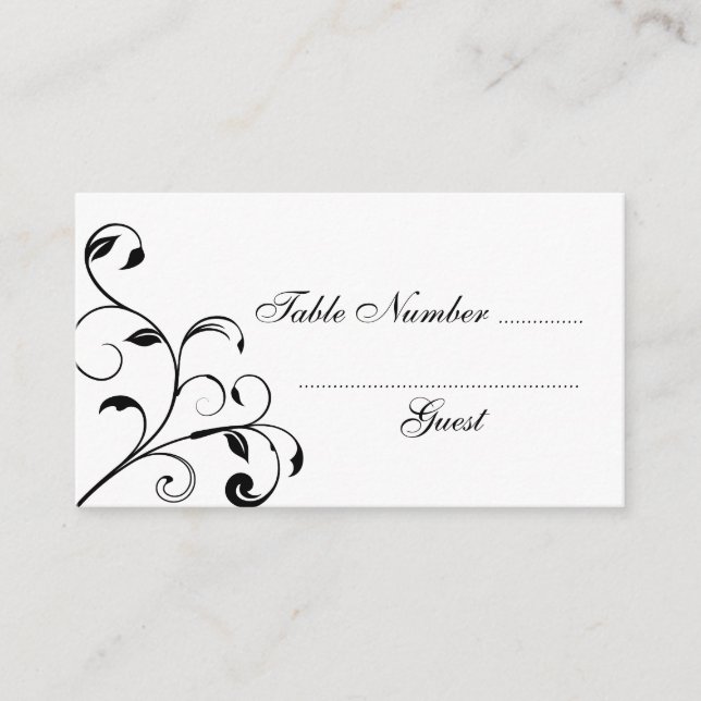 Schwarz-Weiß-Curls Hochzeitstisch-Platzkarten Platzkarte (Vorderseite)