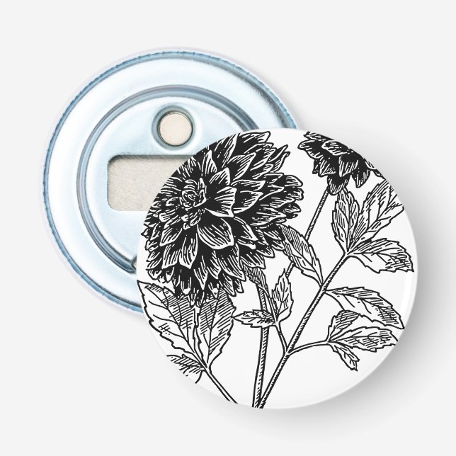 Schwarz-Weiß-Dahlia-Blume Flaschenöffner (Vorderseite)