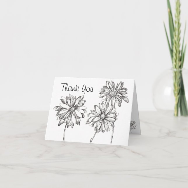 Schwarz-weiß Daisy Bouquet Dankeschön-Karte Dankeskarte (Vorderseite)