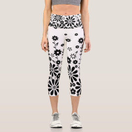 Schwarz-Weiß-Daisy Hochgebirge Capri Leggings
