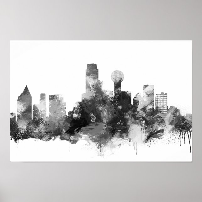 Schwarz-Weiß-Dallas-Skyline Poster (Vorne)