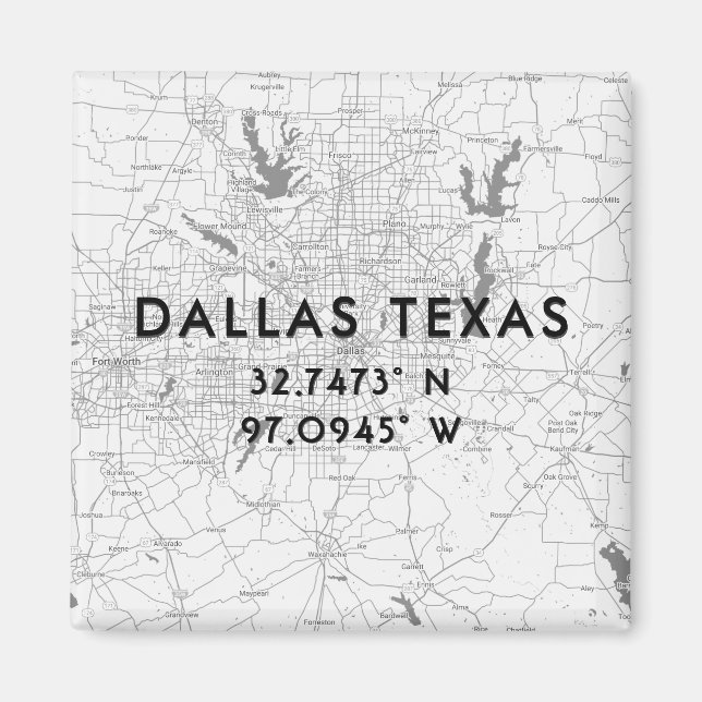 Schwarz & Weiß Dallas Texas Karte benutzerdefinier Magnet (Vorne)