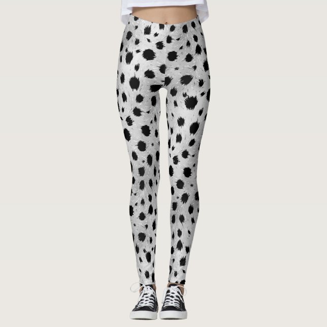 Schwarz-Weiß-Dalmatiner-Muster Leggings (Vorderseite)