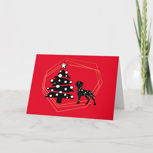 Schwarz-Weiß-Dalmatiner und Weihnachtsbaumkarte Karte (Vorderseite)