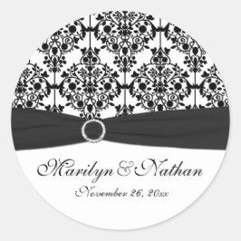 Schwarz-Weiß-Damask 1,5" Rundaufkleber Runder Aufkleber