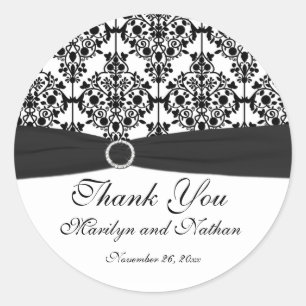 Schwarz-Weiß-Damask 3" Rundaufkleber Runder Aufkleber