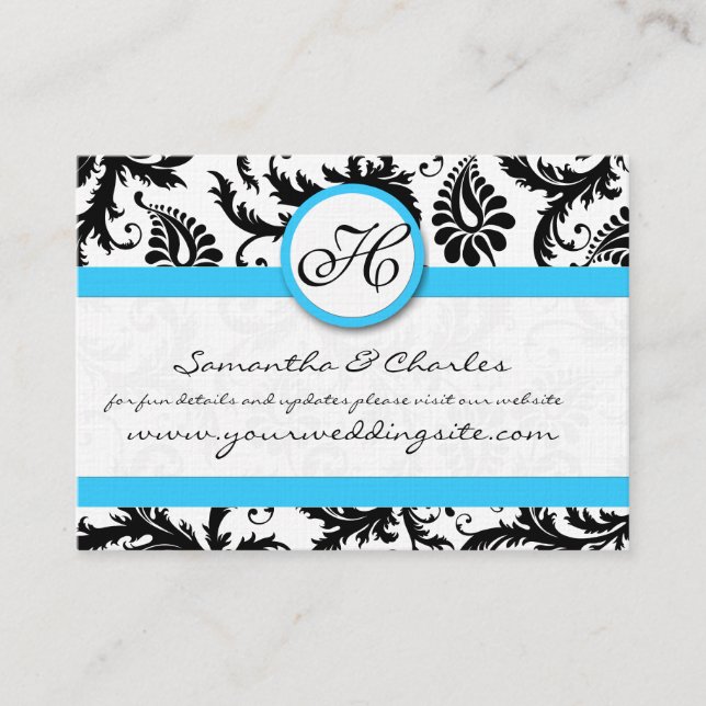 Schwarz & Weiß Damask Bright Aqua Trim No Dots Visitenkarte (Vorderseite)