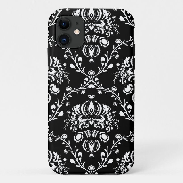 Schwarz-Weiß-Damask Case-Mate iPhone Hülle (Rückseite)