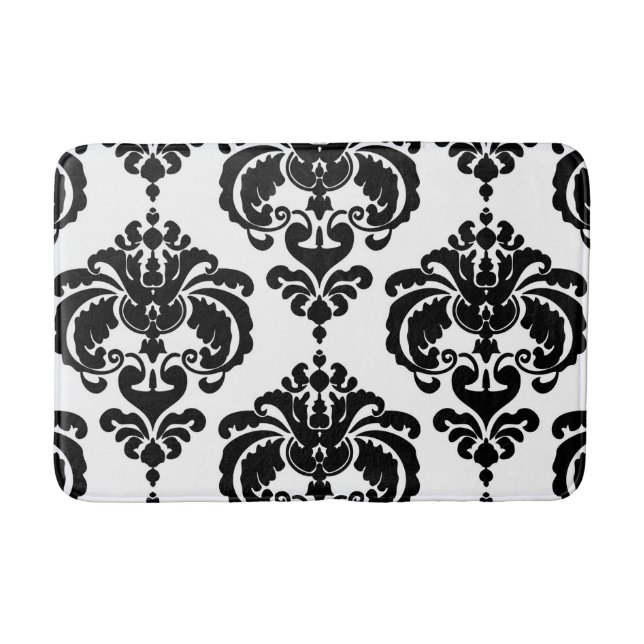 Schwarz & Weiß Damask Chic Modernes, elegantes Mus Badematte (Vorderseite)